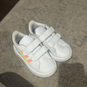 adidas Kids White Sneakers with Colorful Stripes